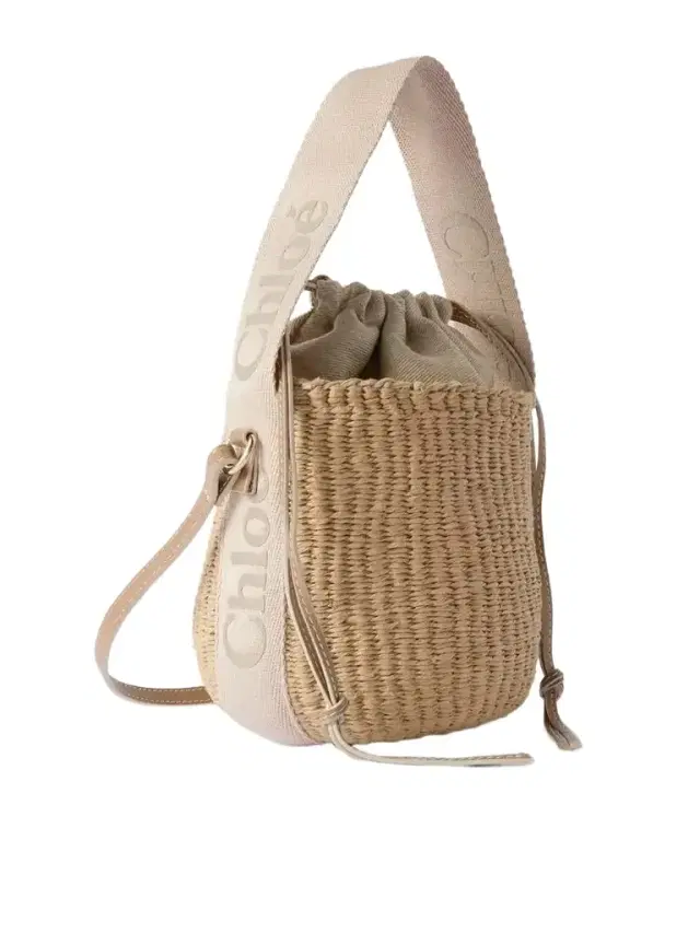 Chloé Woody Small Leather-trimmed Raffia Basket Bag