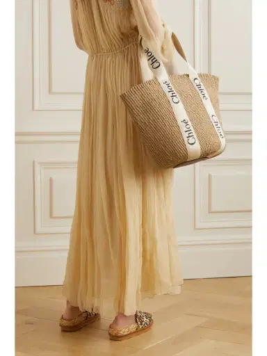 Chloé Woody Large Leather-trimmed Raffia Tote | Thumbnail 2