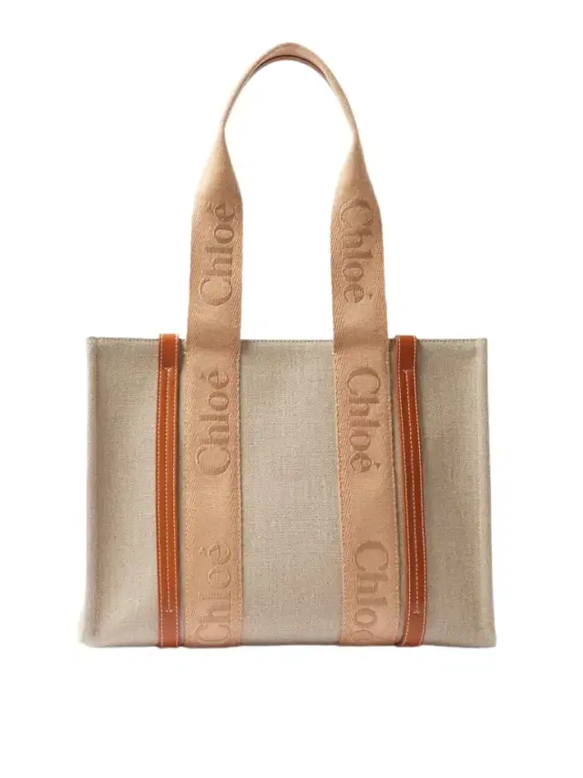 Woody Medium Leather And Webbing-trimmed Linen Tote
