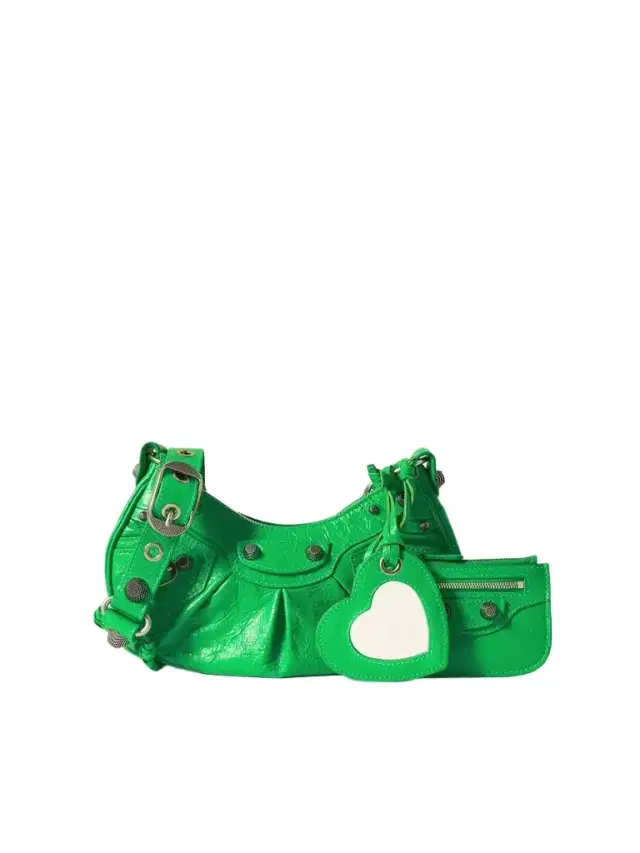Le Cagole Xs Studded Crinkled-leather Shoulder Bag