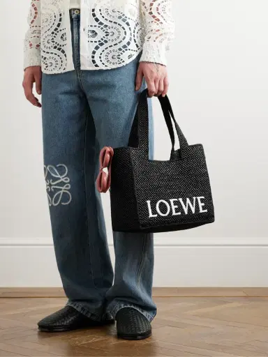 Loewe + Paula's Ibiza Medium Embroidered Two-tone Raffia Tote | Thumbnail 8