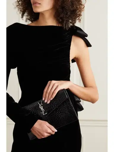 Saint Laurent Uptown Croc-effect Patent-leather Pouch | Thumbnail 2