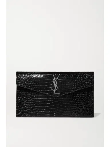 Saint Laurent Uptown Croc-effect Patent-leather Pouch | Thumbnail 1