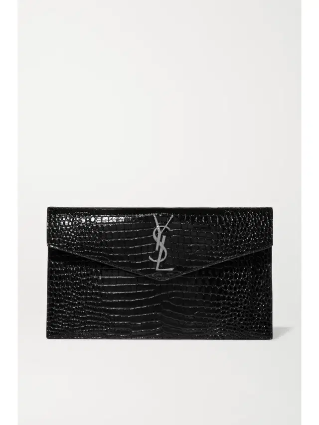 Uptown Croc-effect Patent-leather Pouch