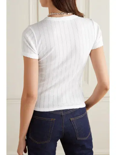 LESET Pointelle-knit Cotton-jersey T-shirt | Thumbnail 3 LESET Pointelle-knit Cotton-jersey T-shirt | Thumbnail 3