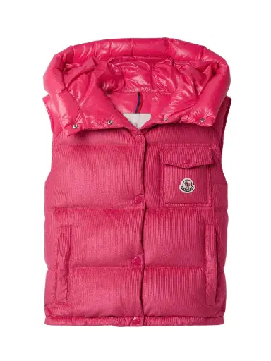 Moncler Eau Shell-trimmed Quilted Down Cotton-blend Corduroy Vest - Red | Thumbnail 1 Moncler Eau Shell-trimmed Quilted Down Cotton-blend Corduroy Vest - Red | Thumbnail 1