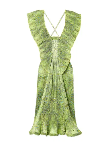 Stella McCartney Ruffled Printed Plissé-satin Midi Dress - Yellow | Thumbnail 1