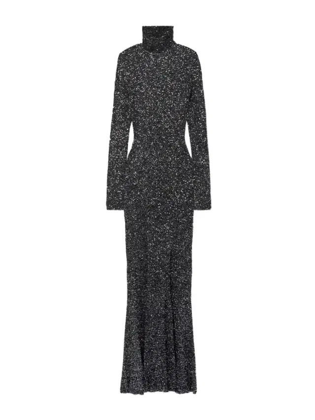 Sequined Stretch-knit Turtleneck Maxi Dress