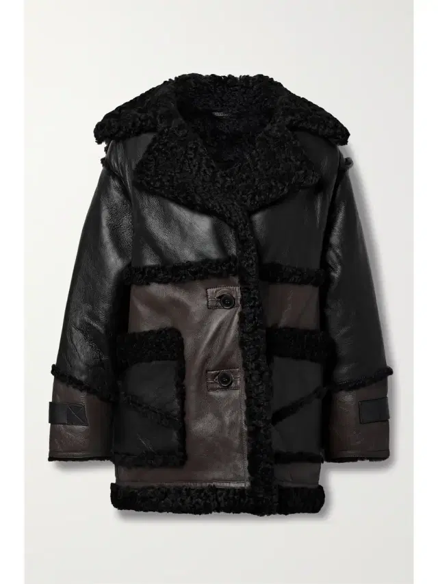 Reva Leather-trimmed Paneled Shearling Jacket - Black