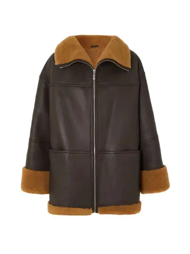 TOTEME Paneled Shearling Jacket - Brown | Thumbnail 1 TOTEME Paneled Shearling Jacket - Brown | Thumbnail 1