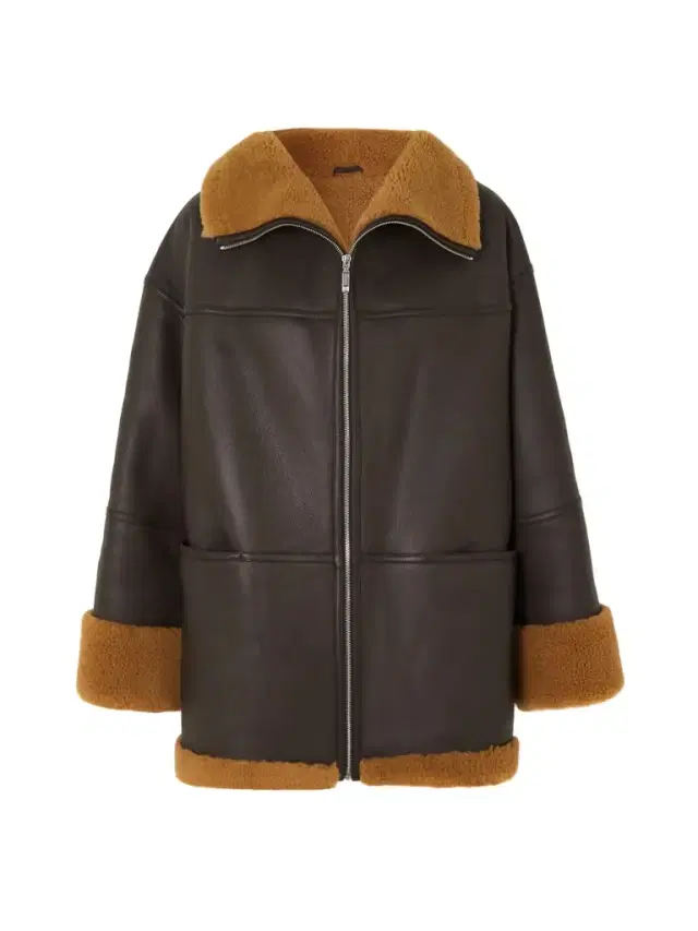 Paneled Shearling Jacket - Brown