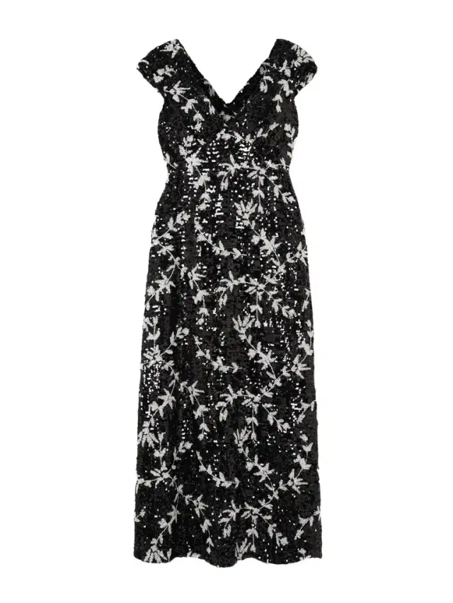 Garnet Sequined Embroidered Organza Midi Dress - Black