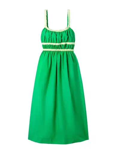 Molly Goddard Rita Grosgrain-trimmed Shirred Taffeta Midi Dress - Green | Thumbnail 1