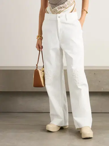 Loewe + Paula's Ibiza Leather-trimmed Embroidered High-rise Wide-leg Jeans | Thumbnail 3