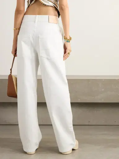 Loewe + Paula's Ibiza Leather-trimmed Embroidered High-rise Wide-leg Jeans | Thumbnail 4