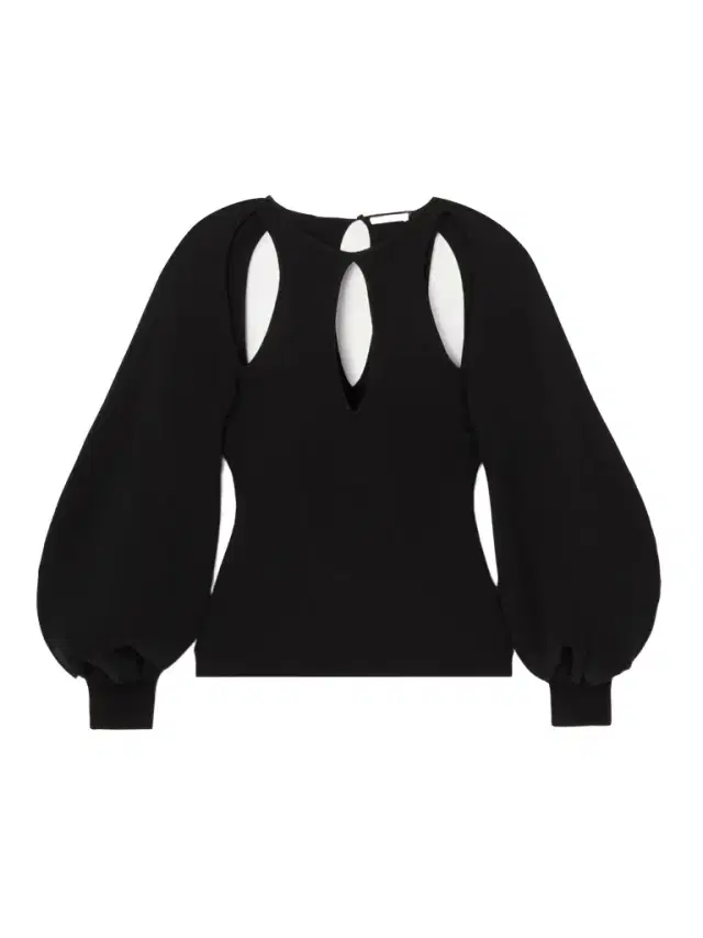 Cutout Wool-blend Blouse - Black