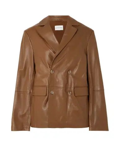 LOULOU STUDIO + Net Sustain Davao Double-breasted Leather Blazer - Brown | Thumbnail 1 LOULOU STUDIO + Net Sustain Davao Double-breasted Leather Blazer - Brown | Thumbnail 1