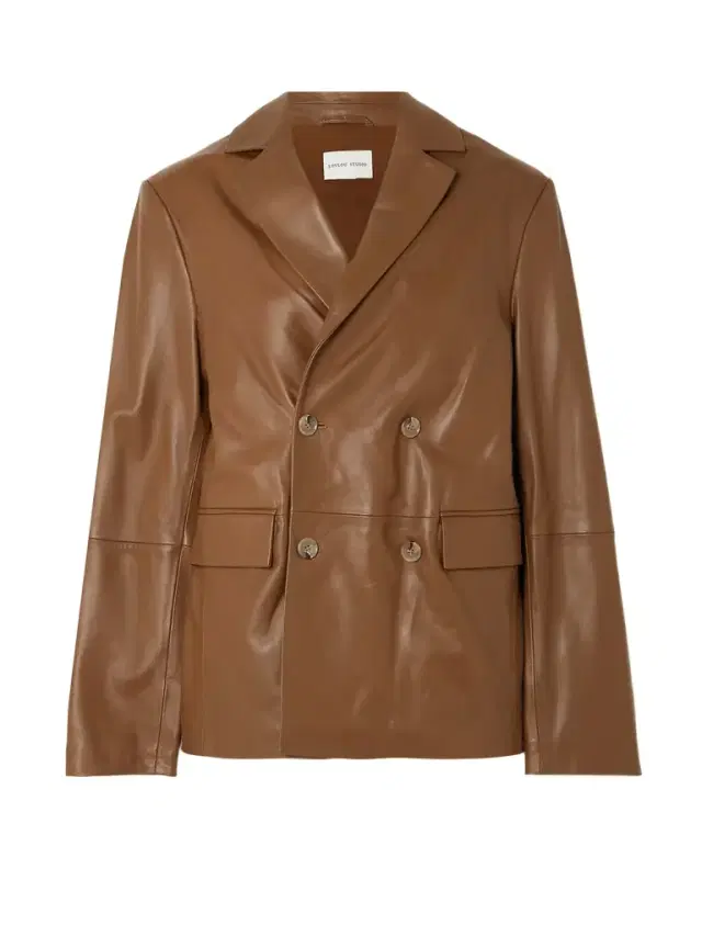 + Net Sustain Davao Double-breasted Leather Blazer - Brown