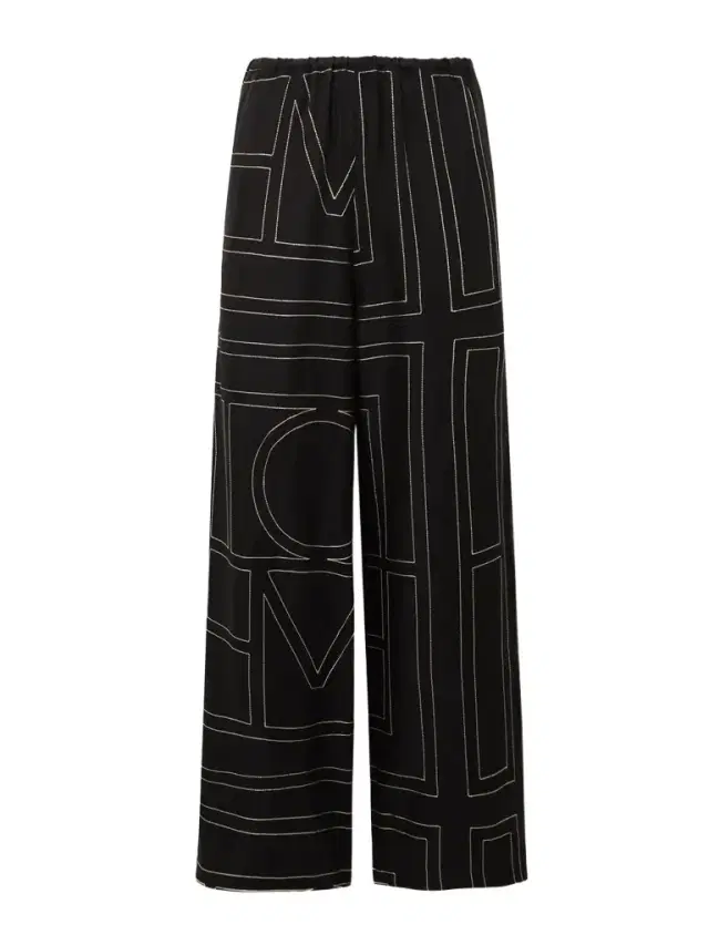 Embroidered Silk-twill Wide-leg Pants - Black