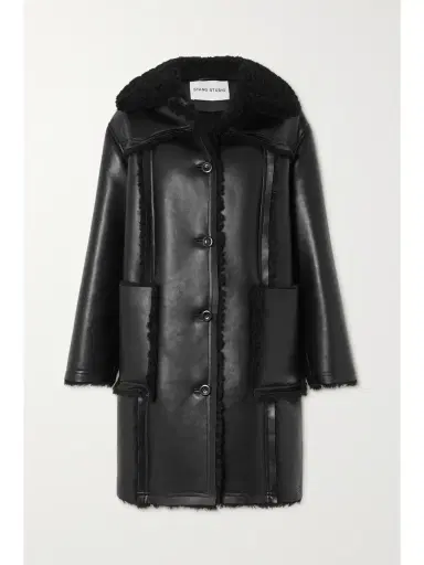 STAND STUDIO Rodeo Faux Fur-trimmed Faux Leather Coat - Black | Thumbnail 1