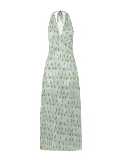 Cortana + Net Sustain Mena Open-back Printed Silk Halterneck Maxi Dress - Blue | Thumbnail 1