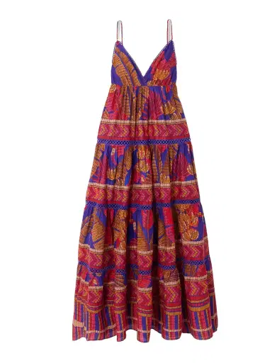 Farm Rio Forest Crochet-trimmed Tiered Printed Cotton Maxi Dress - Blue | Thumbnail 1