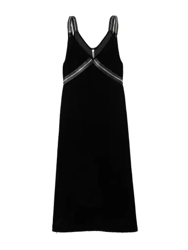 R13 Zip-embellished Crushed-velvet Slip Dress - Black | Thumbnail 1