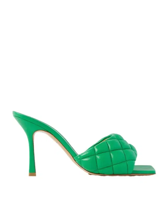 Quilted Leather Mules - Green
