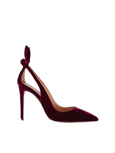 Aquazzura Bow Tie 105 Velvet Pumps - Burgundy | Thumbnail 1