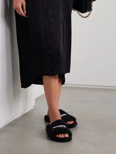 Balenciaga Furry Logo-embroidered Faux Shearling Slides | Thumbnail 3