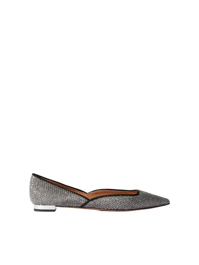 Maia Grosgrain-trimmed Glittered Leather Ballet Flats - Black
