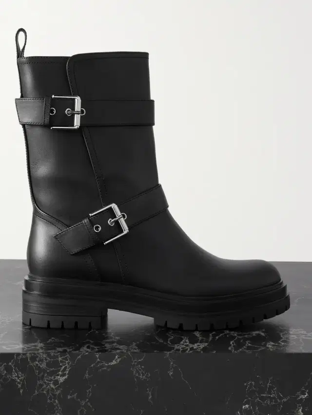 Buckled Leather Boots - Black
