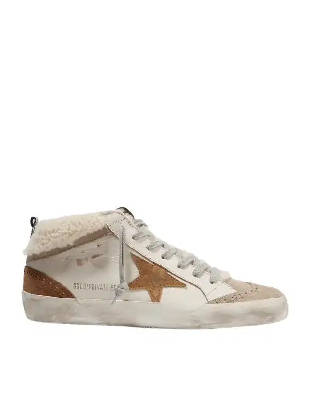 Mid Star Distressed Leather, Suede And Shearling Sneakers