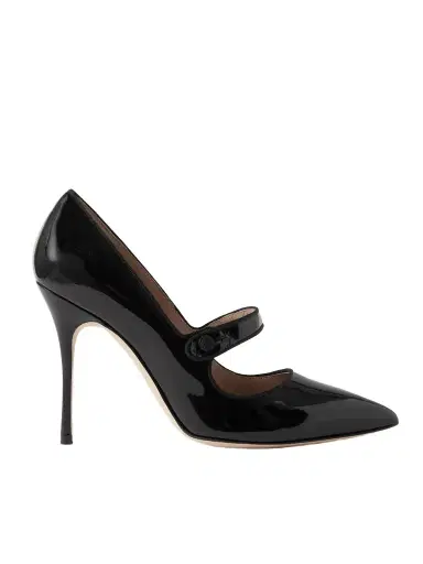 Manolo Blahnik Campari 105 Grosgrain-trimmed Patent-leather Pumps - Black | Thumbnail 1 Manolo Blahnik Campari 105 Grosgrain-trimmed Patent-leather Pumps - Black | Thumbnail 1