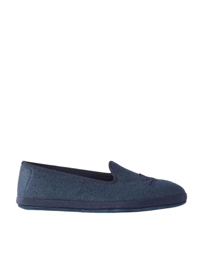 Loro Piana Venice Embroidered Herringbone Cashmere Slippers
