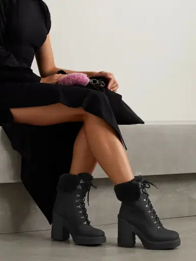 Moncler Claudia Faux Fur-trimmed Nubuck Ankle Boot | Thumbnail 3