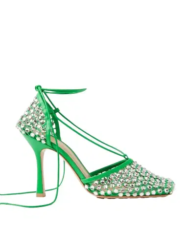 Bottega Veneta Leather-trimmed Crystal-embellished Mesh Pumps - Green | Thumbnail 1 Bottega Veneta Leather-trimmed Crystal-embellished Mesh Pumps - Green | Thumbnail 1