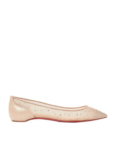Christian Louboutin Follies Swarovski Crystal-embellished Mesh And Lamé Point-toe Flats - Neutrals | Thumbnail 1