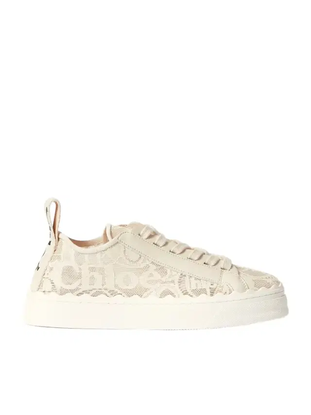Lauren Scalloped Lace, Leather And Canvas Sneakers