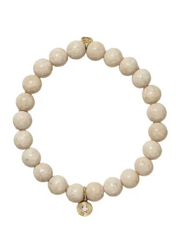 Fluted Single Stone 14-karat Gold, Jasper And Diamond Bracelet