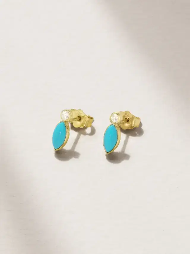 18-karat Gold, Turquoise And Diamond Earrings