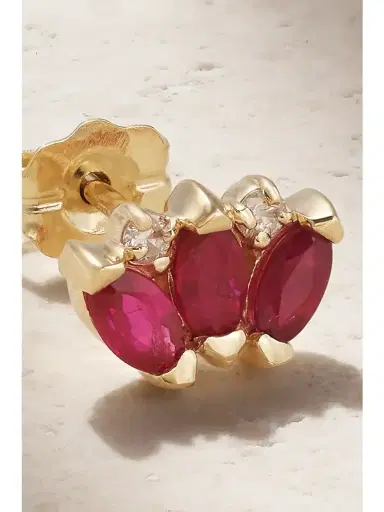STONE AND STRAND 10-karat Gold, Ruby And Diamond Single Earring | Thumbnail 3 STONE AND STRAND 10-karat Gold, Ruby And Diamond Single Earring | Thumbnail 3
