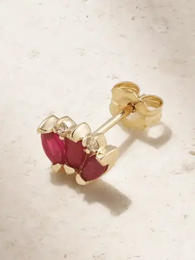 STONE AND STRAND 10-karat Gold, Ruby And Diamond Single Earring | Thumbnail 1 STONE AND STRAND 10-karat Gold, Ruby And Diamond Single Earring | Thumbnail 1