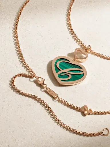 Chopard Happy Hearts 18-karat Rose Gold, Malachite And Diamond Necklace | Thumbnail 3