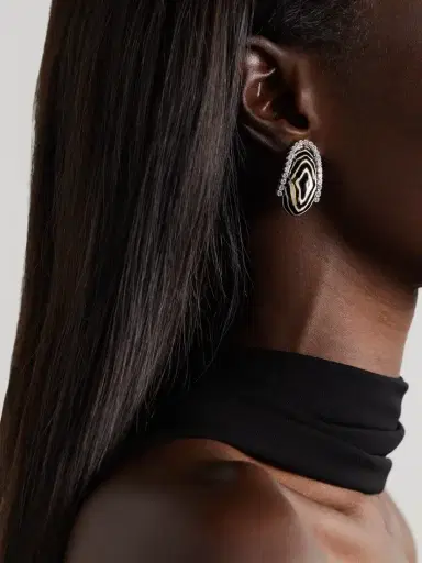 DAVID WEBB Vreeland Zebra 18-karat Gold, Platinum, Diamond And Enamel Clip Earrings | Thumbnail 2