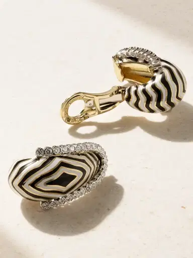 DAVID WEBB Vreeland Zebra 18-karat Gold, Platinum, Diamond And Enamel Clip Earrings | Thumbnail 3