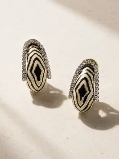 DAVID WEBB Vreeland Zebra 18-karat Gold, Platinum, Diamond And Enamel Clip Earrings | Thumbnail 1