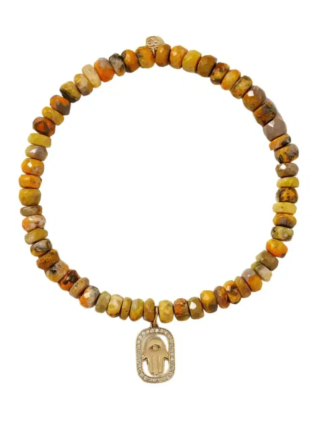 Hamsa 14-karat Gold, Jasper And Diamond Bracelet