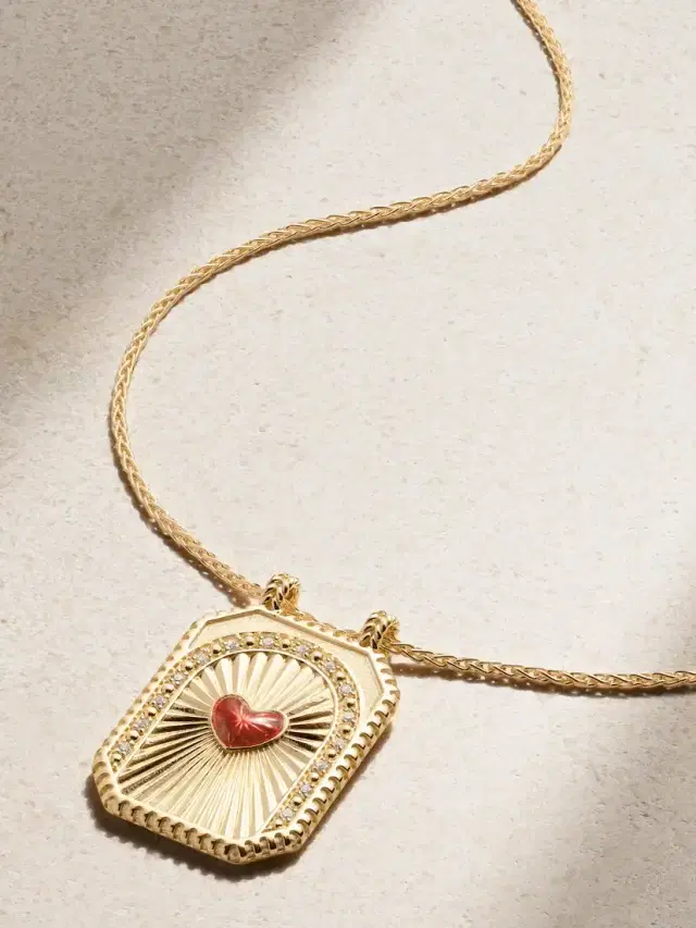 Heart Scapular 18-karat Gold, Enamel And Diamond Necklace