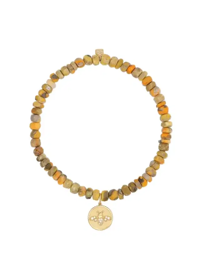 Tiny Bee 14-karat Gold, Jasper And Diamond Bracelet